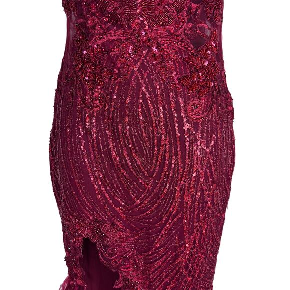 PORTIA AND SCARLETT Red Glitter Feather Gown Dress with Train PS21228 Size - Picture 11 of 13